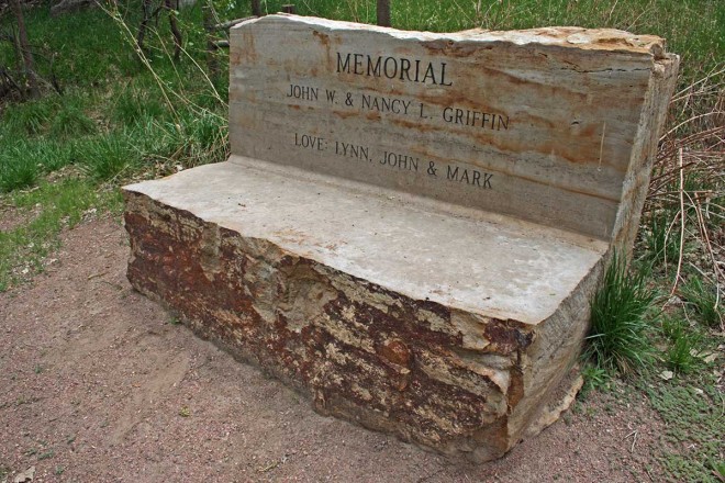 Custom fabricated bench & engraving donated to John Griffin Park by Siloam Stone