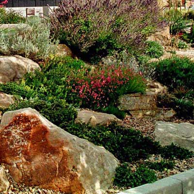 Impressive Large Speciman Stone Boulder and Sienna Buff ground cover were used as landscape accents outside a residence in Colorado.