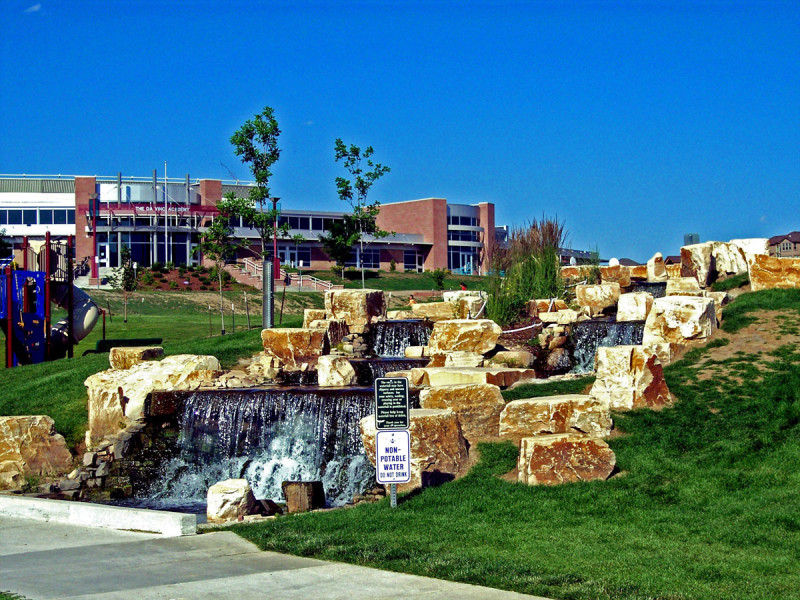 Siloam Quarry Blocks were use to design a beautiful waterfall feature in Colorado Springs.
